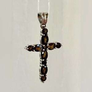 Smoky Quartz Sterling Silver Cross Pendant